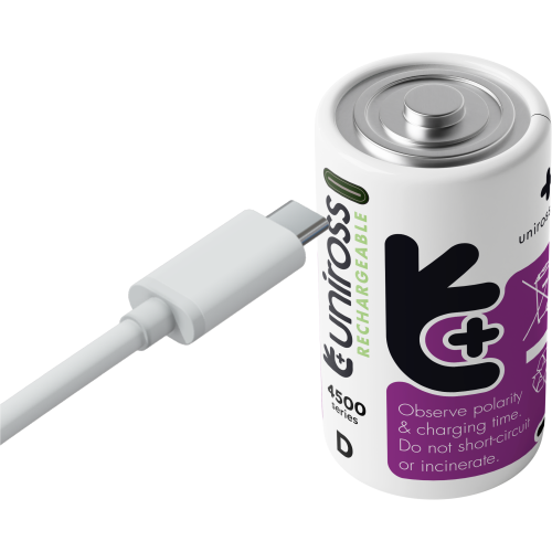 2 Акумулаторни батерии D Li-Ion Uniross 1.5V 5000 mAh + USB Type C
